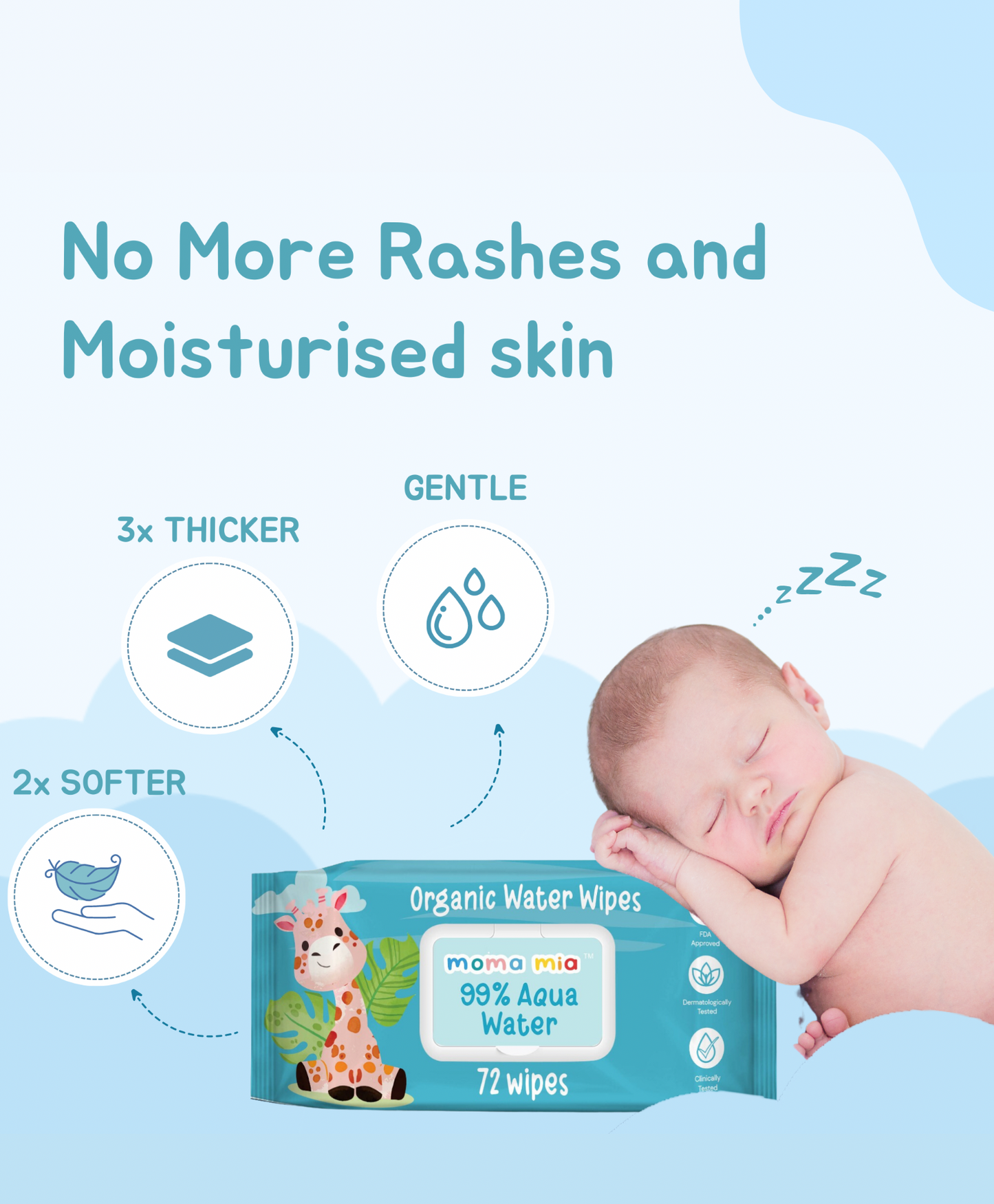 99% Pure Water Wipes for Sensitive to normal Skin (10 Pc) - Pack of 5