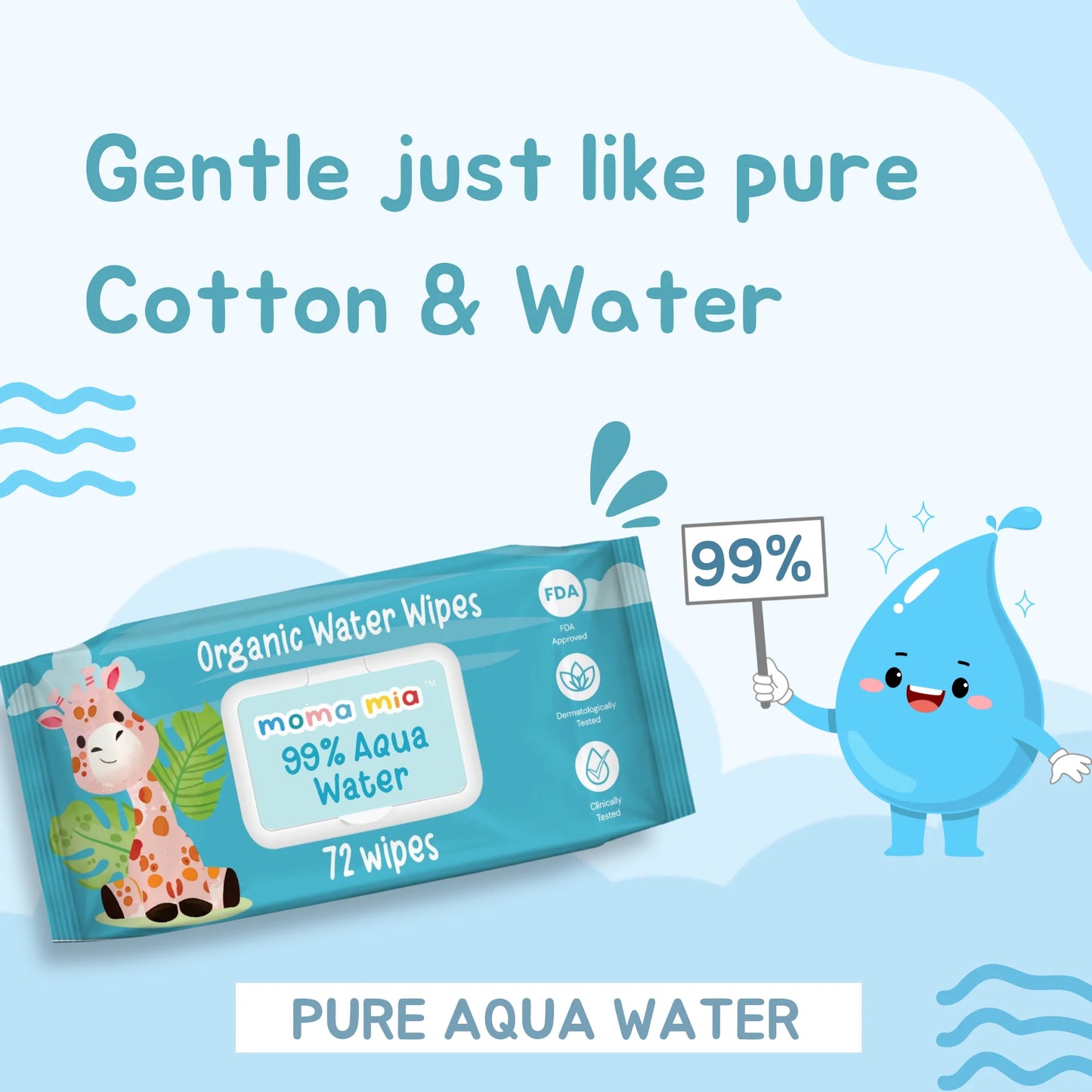 99% Pure Water Wipes for Sensitive to normal Skin (Pack of 4)