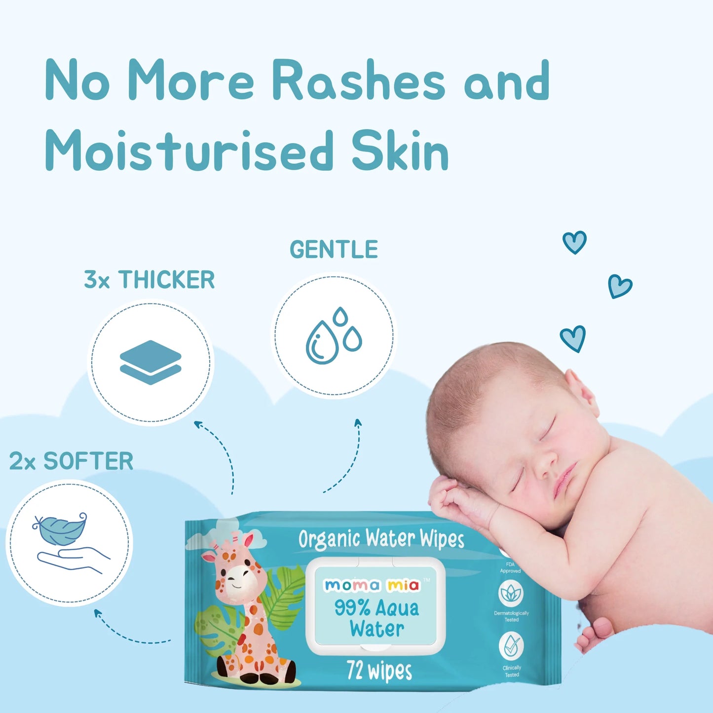 99% Pure Water Wipes for Sensitive to normal Skin (Pack of 4)
