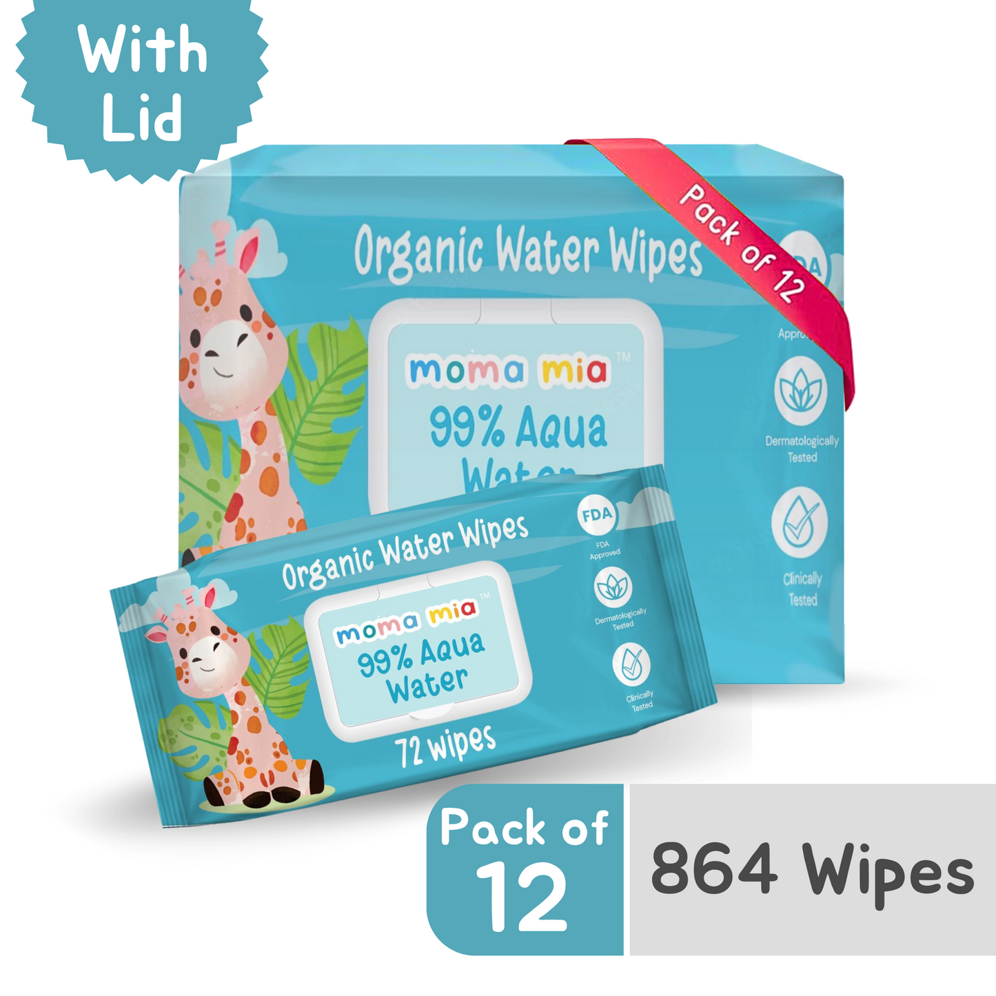 99% Pure Water Wipes for Sensitive to normal Skin (Pack of 12)