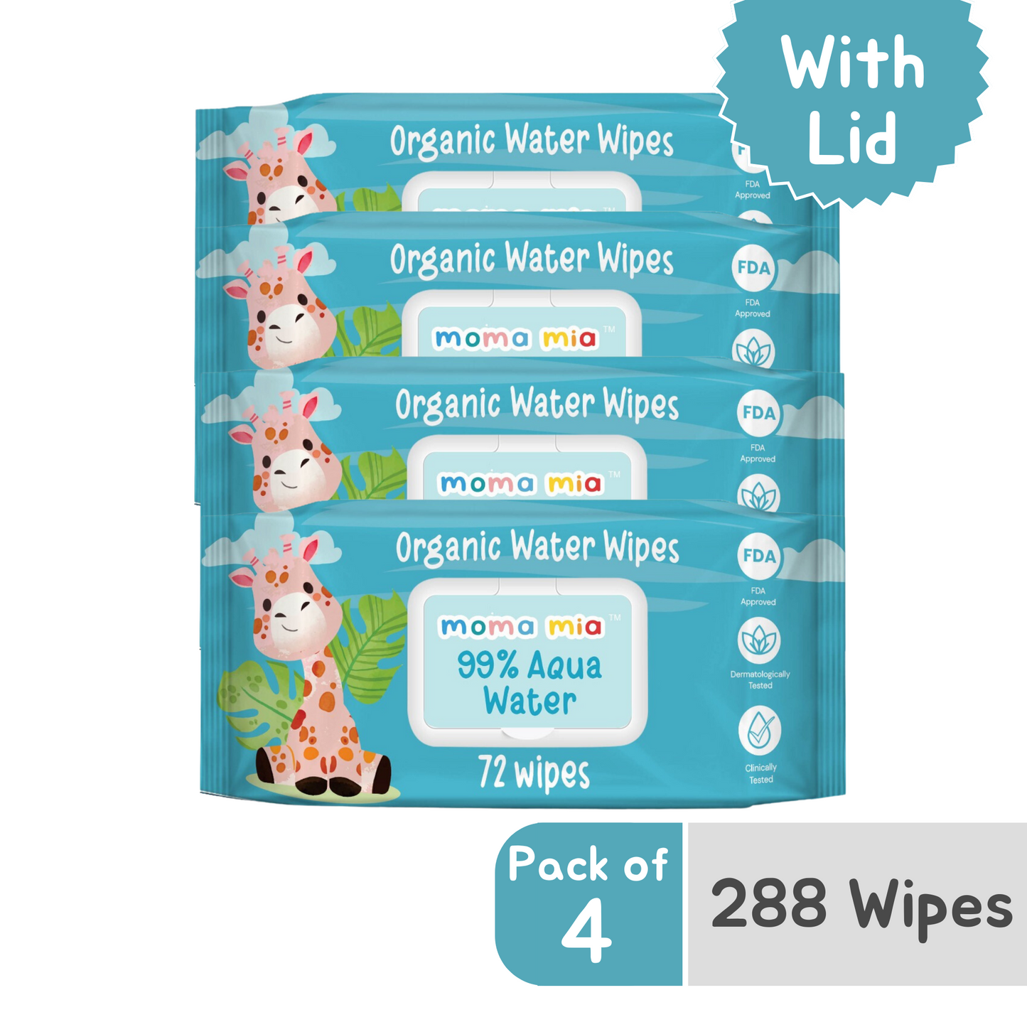 99% Pure Water Wipes for Sensitive to normal Skin (Pack of 4)