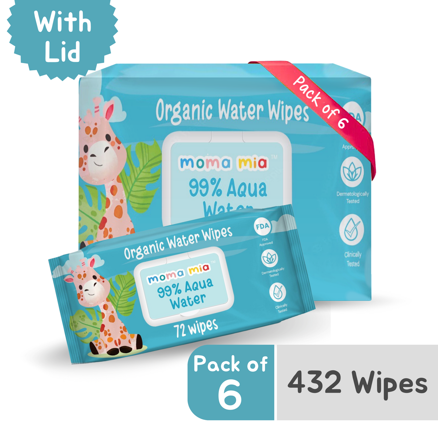 99% Pure Water Wipes for Sensitive to normal Skin (Pack of 6)