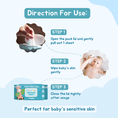 99% Pure Water Wipes for Sensitive to normal Skin  (Pack of 12)