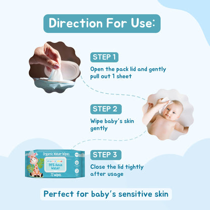 99% Pure Water Wipes for Sensitive to normal Skin  (Pack of 4)